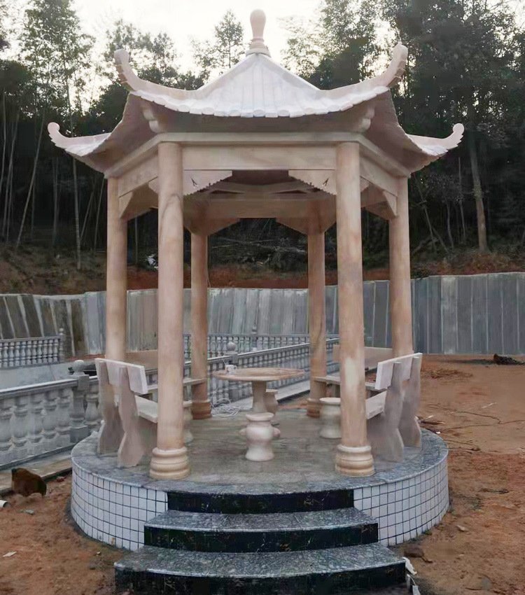 晚霞紅六角石亭子 晚霞紅六角石亭子